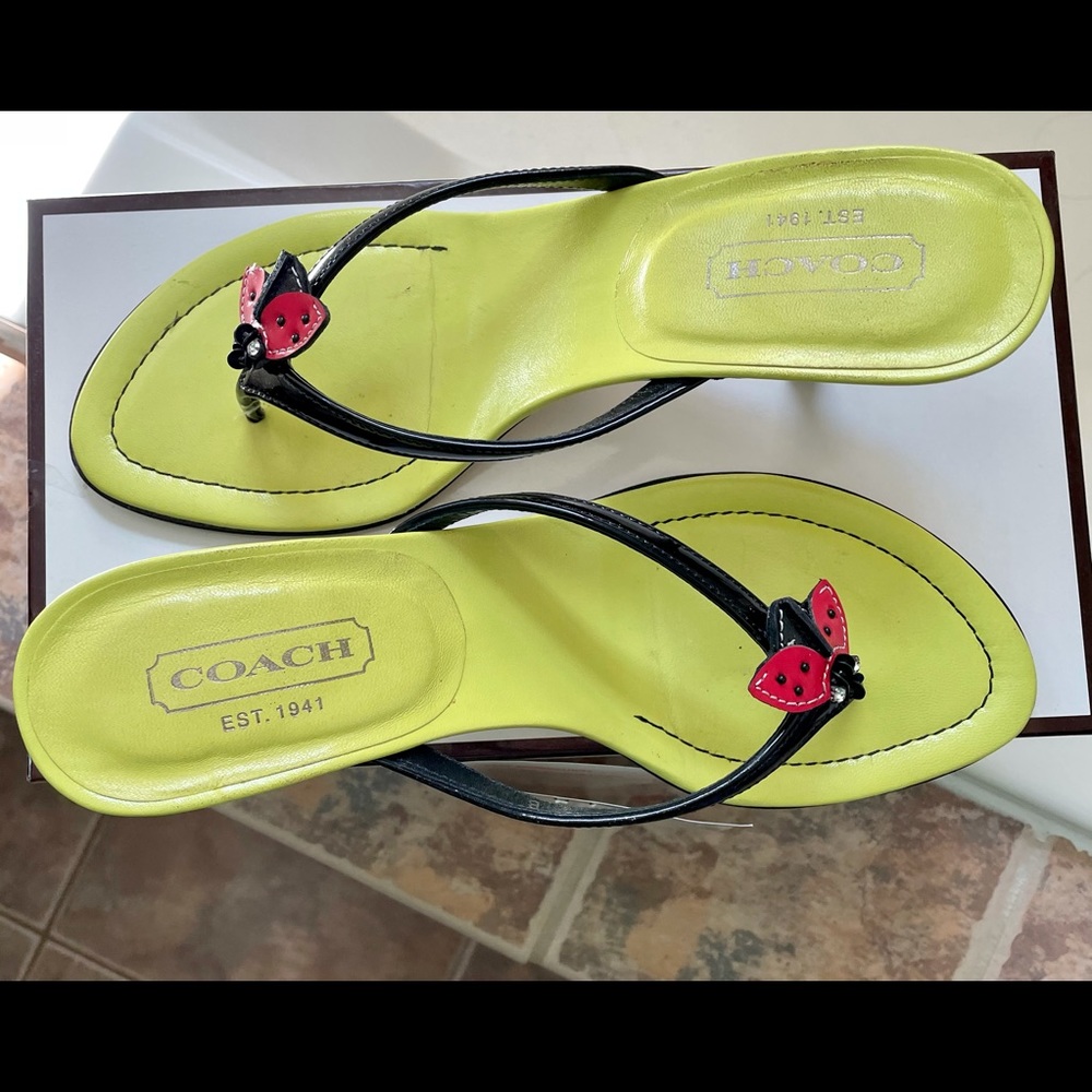 Coach Ladybug Patent Leather Thong Sandals